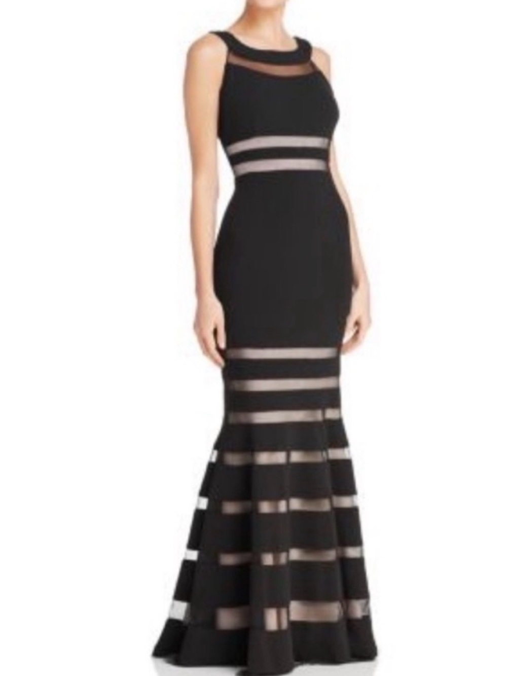 JS Collections Black Sheer-Panel Mermaid Gown